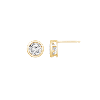 LUXGEM 10K Yellow Gold Bezel Round Cut Studs | 3 Carat Cubic Zirconia
