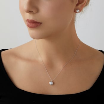 LUXGEM 14K White Gold Bezel Round Cut Studs | 2 Carat Cubic Zirconia