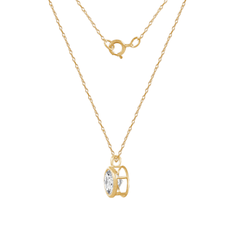 LUXGEM 10K Yellow Gold Bezel Round Cut Pendant Necklace | 3 Carat Cubic Zirconia