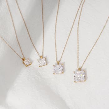 LUXGEM 14K Yellow Gold Princess Cut Pendant Necklace | 0.5 Carat Cubic Zirconia