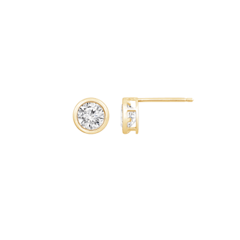LUXGEM 14K Yellow Gold Bezel Round Cut Studs | 2 Carat Cubic Zirconia