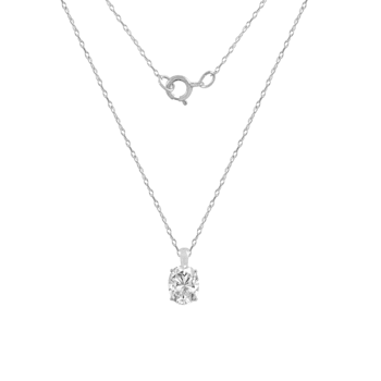 LUXGEM 14K White Gold Oval Cut Pendant Necklace | 1 Carat Cubic Zirconia