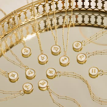 J'ADMIRE Mother of Pearl 14K Yellow Gold Over Sterling Silver Cancer
Zodiac Necklace