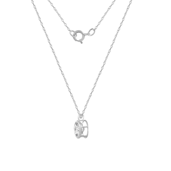 LUXGEM 10K White Gold Bezel Round Cut Pendant Necklace | 1 Carat Cubic Zirconia