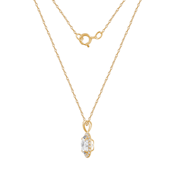 LUXGEM 10K Yellow Gold Round Halo Pendant Necklace | 2 Carat Cubic Zirconia