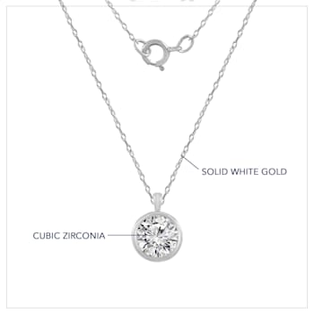 LUXGEM 10K White Gold Bezel Round Cut Pendant Necklace | 0.5 Carat Cubic Zirconia