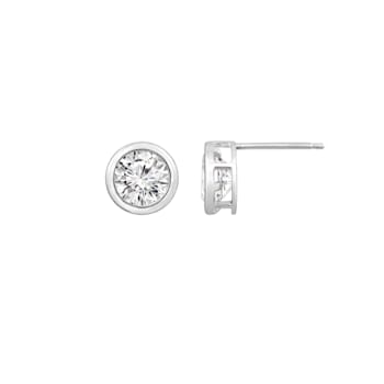 LUXGEM 10K White Gold Bezel Round Cut Studs | 4 Carat Cubic Zirconia