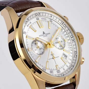 JACQUES LEMANS Men's Sport Watch Silicone/Leather, Stainless Steel
Strap, Gold, Chronograph 1-2117