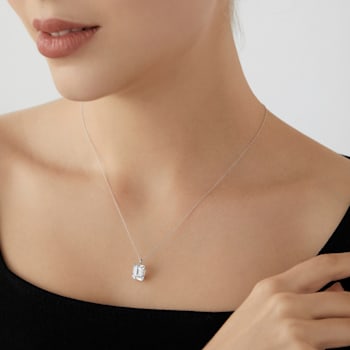 LUXGEM 14K White Gold Emerald Cut Pendant Necklace | 3 Carat Cubic Zirconia