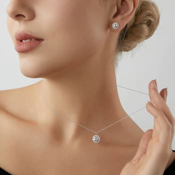 LUXGEM 14K White Gold Round Halo Pendant Necklace | 2 Carat Cubic Zirconia