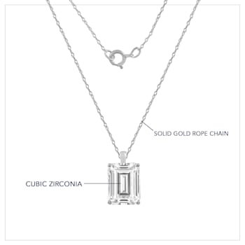 LUXGEM 10K White Gold Emerald Cut Pendant Necklace | 0.5 Carat Cubic Zirconia