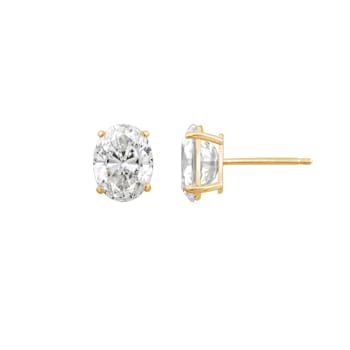 LUXGEM 10K Yellow Gold Oval Cut Solitaire Studs | 4 carat Cubic Zirconia