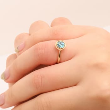 J'ADMIRE 10K Gold Crystal Aquamarine Simulant Solitaire Ring