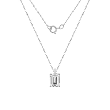 LUXGEM 10K White Gold Emerald Cut Pendant Necklace | 1 Carat Cubic Zirconia