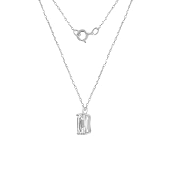 LUXGEM 10K White Gold Emerald Cut Pendant Necklace | 1 Carat Cubic Zirconia