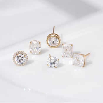 LUXGEM 10K Yellow Gold Round Cut Solitaire Studs | 1/2 carat Cubic Zirconia