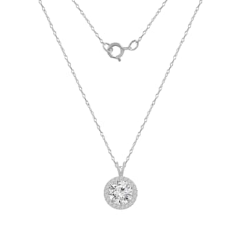 LUXGEM 14K White Gold Round Halo Pendant Necklace | 1 Carat Cubic Zirconia