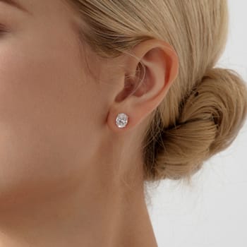 LUXGEM 10K White Gold Oval Cut Solitaire Studs | 3 carat Cubic Zirconia