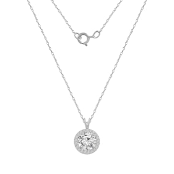 LUXGEM 14K White Gold Round Halo Pendant Necklace | 2 Carat Cubic Zirconia