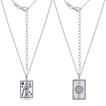 J'ADMIRE Platinum 950 Over Sterling Silver Tarot Card Justice Pendant Necklace