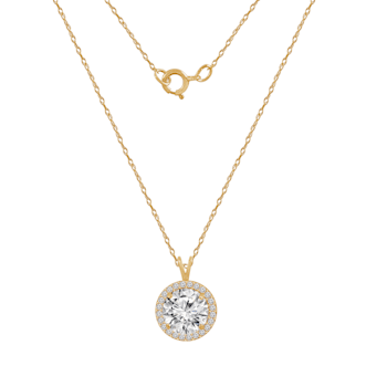 LUXGEM 10K Yellow Gold Round Halo Pendant Necklace | 3 Carat Cubic Zirconia