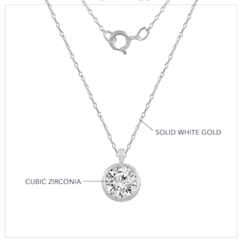 LUXGEM 14K White Gold Bezel Round Cut Pendant Necklace | 0.5 Carat Cubic Zirconia