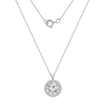 LUXGEM 10K White Gold Round Halo Pendant Necklace | 3 Carat Cubic Zirconia