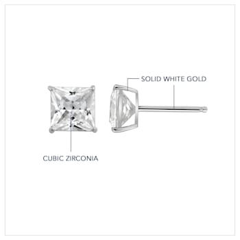 LUXGEM 14K White Gold Princess Cut Solitaire Studs | 1/2 carat Cubic Zirconia