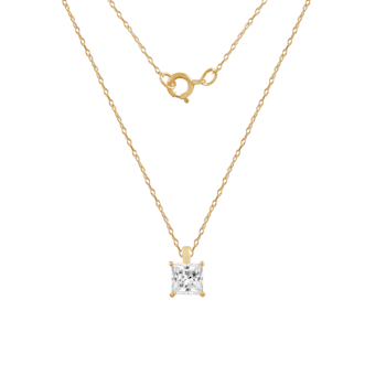LUXGEM 10K Yellow Gold Princess Cut Pendant Necklace | 0.5 Carat Cubic Zirconia