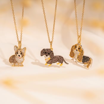 J'ADMIRE 14K Yellow Gold Plated Sterling Silver Dachshund Puppy Pendant Necklace