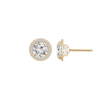 LUXGEM 10K Yellow Gold Round Halo Studs | 3 Carat Cubic Zirconia