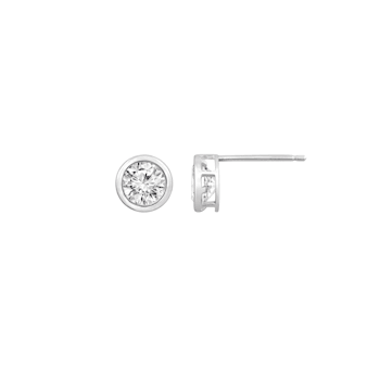 LUXGEM 14K White Gold Bezel Round Cut Studs | 2 Carat Cubic Zirconia