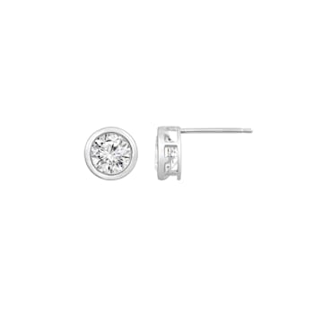 LUXGEM 10K White Gold Bezel Round Cut Studs | 3 Carat Cubic Zirconia