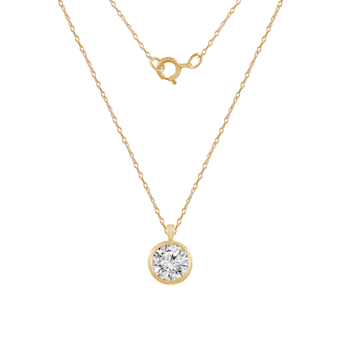 LUXGEM 10K Yellow Gold Bezel Round Cut Pendant Necklace | 3 Carat Cubic Zirconia