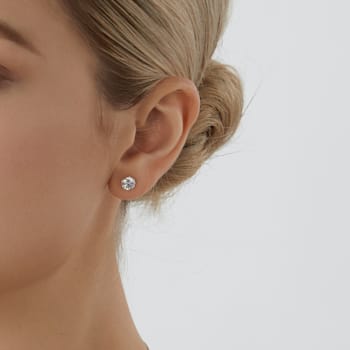 LUXGEM 14K White Gold Round Cut Solitaire Studs | 2 carat Cubic Zirconia