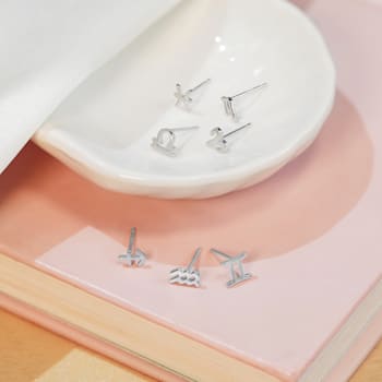 J'ADMIRE Platinum 950 Over Sterling Silver Dainty Zodiac Capricorn Stud Earrings