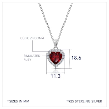 J'ADMIRE Ruby Simulant Platinum Over Sterling Silver Heart Pendant with Chain