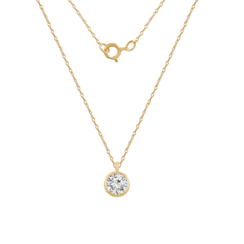 LUXGEM 10K Yellow Gold Bezel Round Cut Pendant Necklace | 1 Carat Cubic Zirconia.