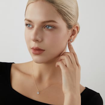 LUXGEM 14K Yellow Gold Round Halo Pendant Necklace | 0.5 Carat Cubic Zirconia