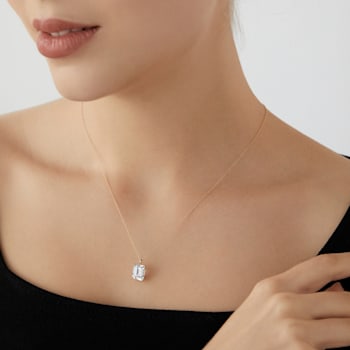 LUXGEM 14K Yellow Gold Emerald Cut Pendant Necklace | 3 Carat Cubic Zirconia