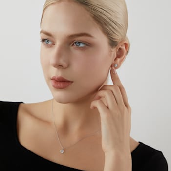 LUXGEM 10K White Gold Round Halo Pendant Necklace | 0.5 Carat Cubic Zirconia