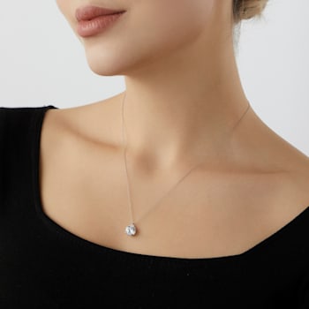 LUXGEM 10K White Gold Round Cut Pendant Necklace | 3 Carat Cubic Zirconia