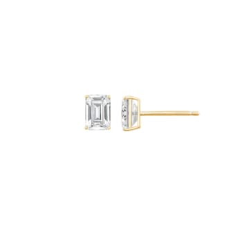 LUXGEM 10K Yellow Gold Emerald Cut Solitaire Studs | 2 carat Cubic Zirconia