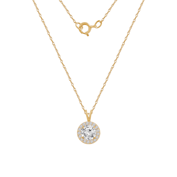LUXGEM 14K Yellow Gold Round Halo Pendant Necklace | 0.5 Carat Cubic Zirconia