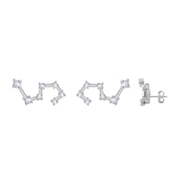 J'ADMIRE Rhodium Over Sterling Silver Dainty Zodiac Leo Stud Earrings