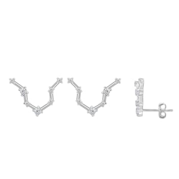 J'ADMIRE Rhodium Over Sterling Silver Dainty Zodiac Aquarius Stud Earrings