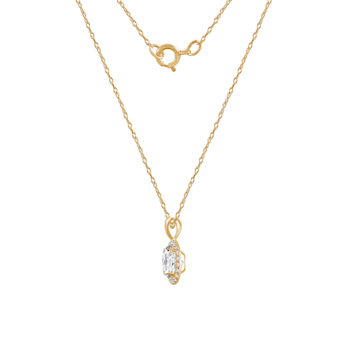 LUXGEM 14K Yellow Gold Round Halo Pendant Necklace | 0.5 Carat Cubic Zirconia