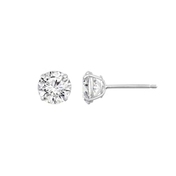 LUXGEM 14K White Gold Round Cut Solitaire Studs | 3 carat Cubic Zirconia
