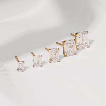 LUXGEM 14K White Gold Emerald Cut Solitaire Studs | 3 carat Cubic Zirconia