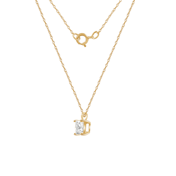 LUXGEM 14K Yellow Gold Princess Cut Pendant Necklace | 0.5 Carat Cubic Zirconia